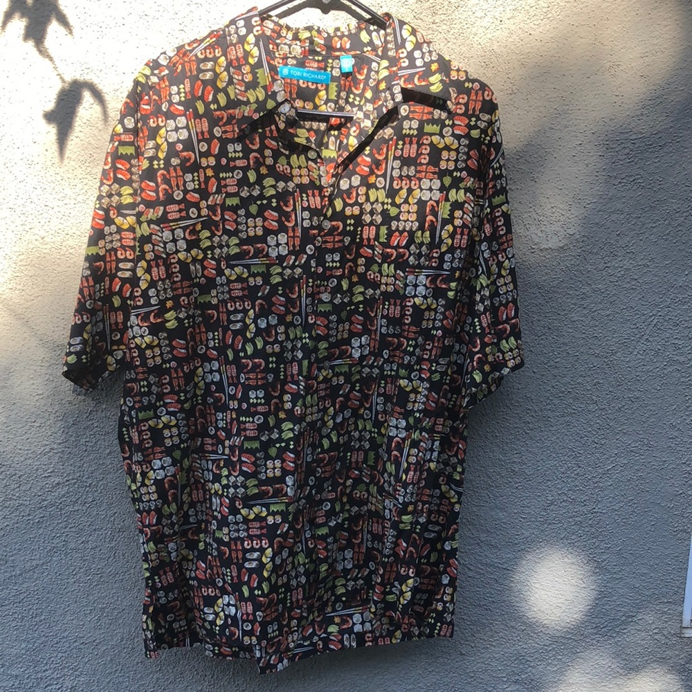 Tori Richard Sushi Themed Button Down Shirt Shorts Sleeve Men’s L